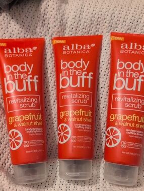 3 Tubes Alba Botanica Body In The Buff Grapefruit & Walnut Shell